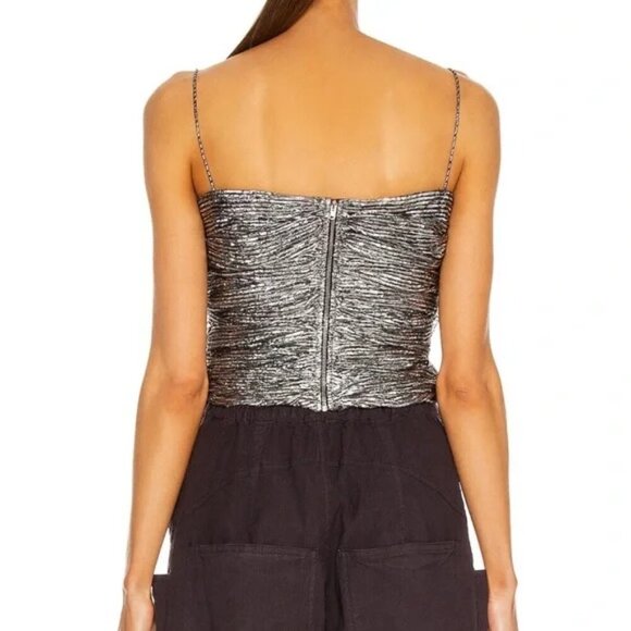 Isabel Marant Tresha Silver Metallic Bow Top Size 2 Bustier Cocktail - Picture 4 of 15
